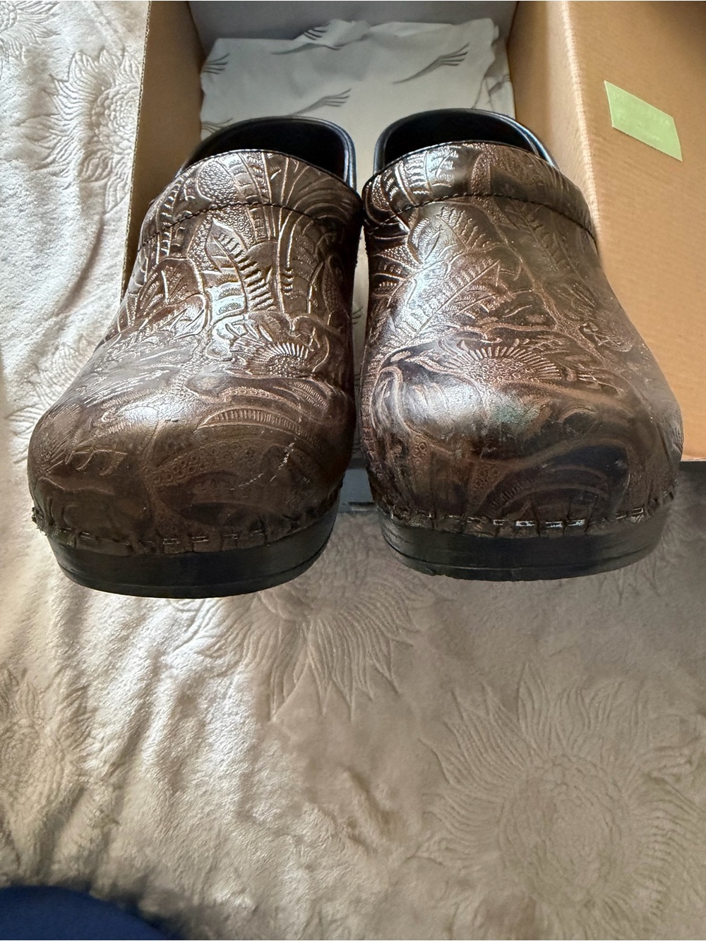 Dansko Brown Embossed LeatherWomen’s Slip-On Clogs - Picture 5 of 10